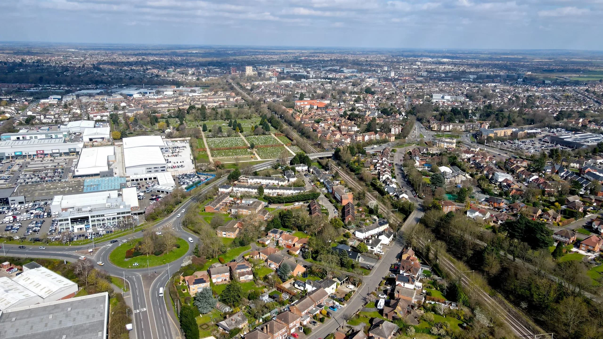 Aerial view of Chelsmford city in Essex