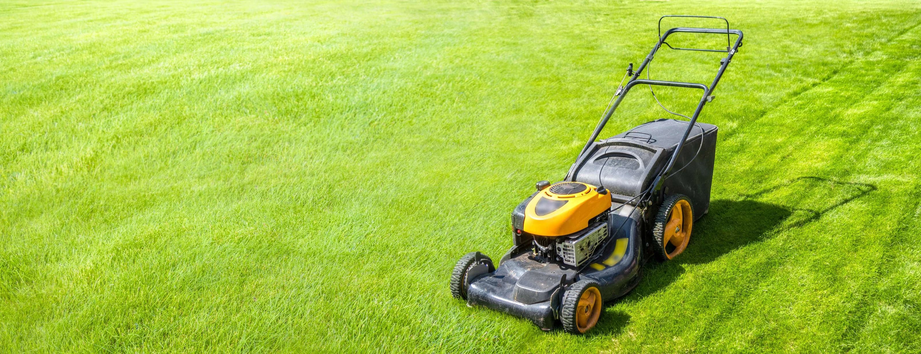 Lawn mower on a lawn that has been partially mown