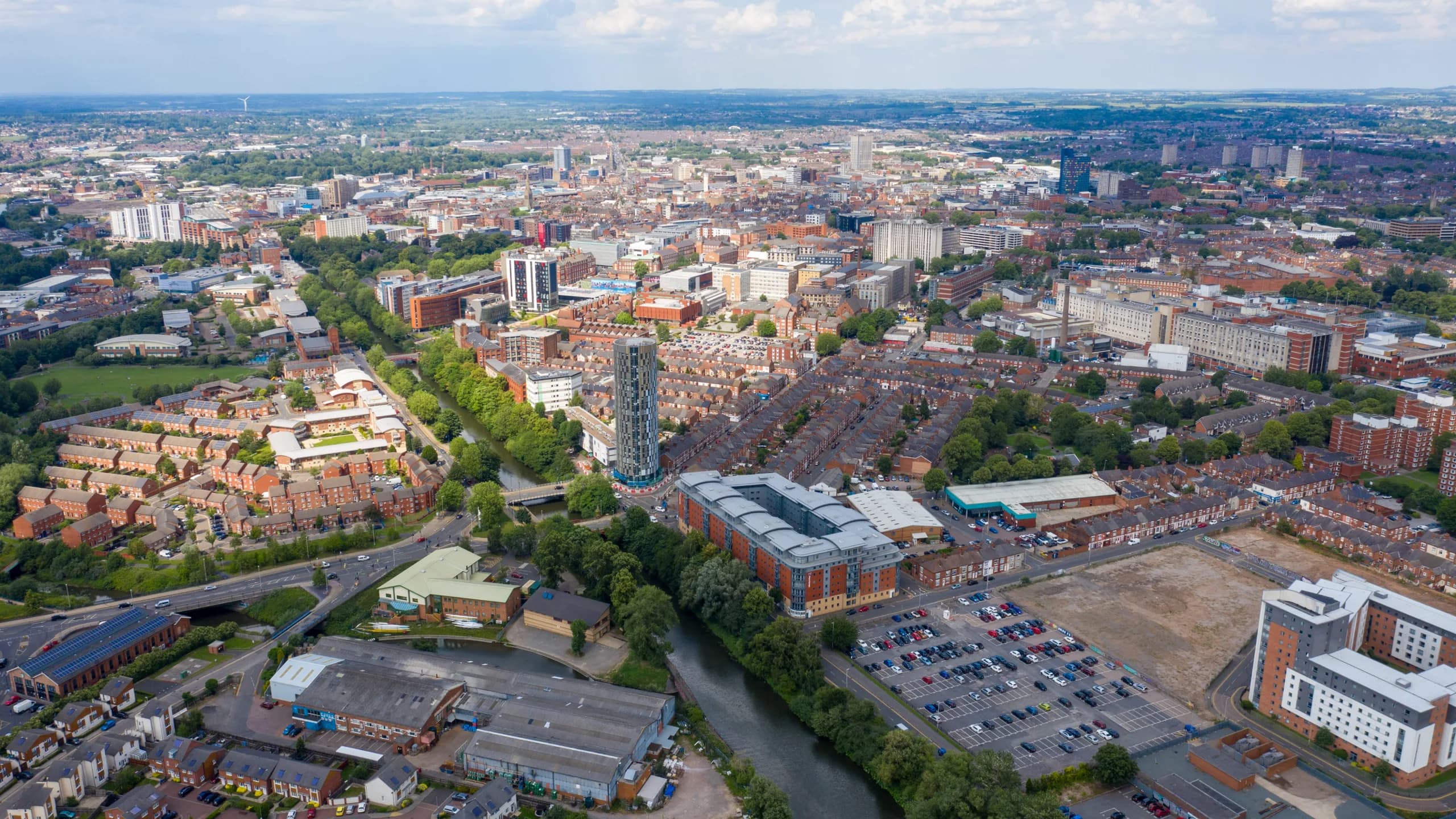 Aerial photo of the city centre of Leicester