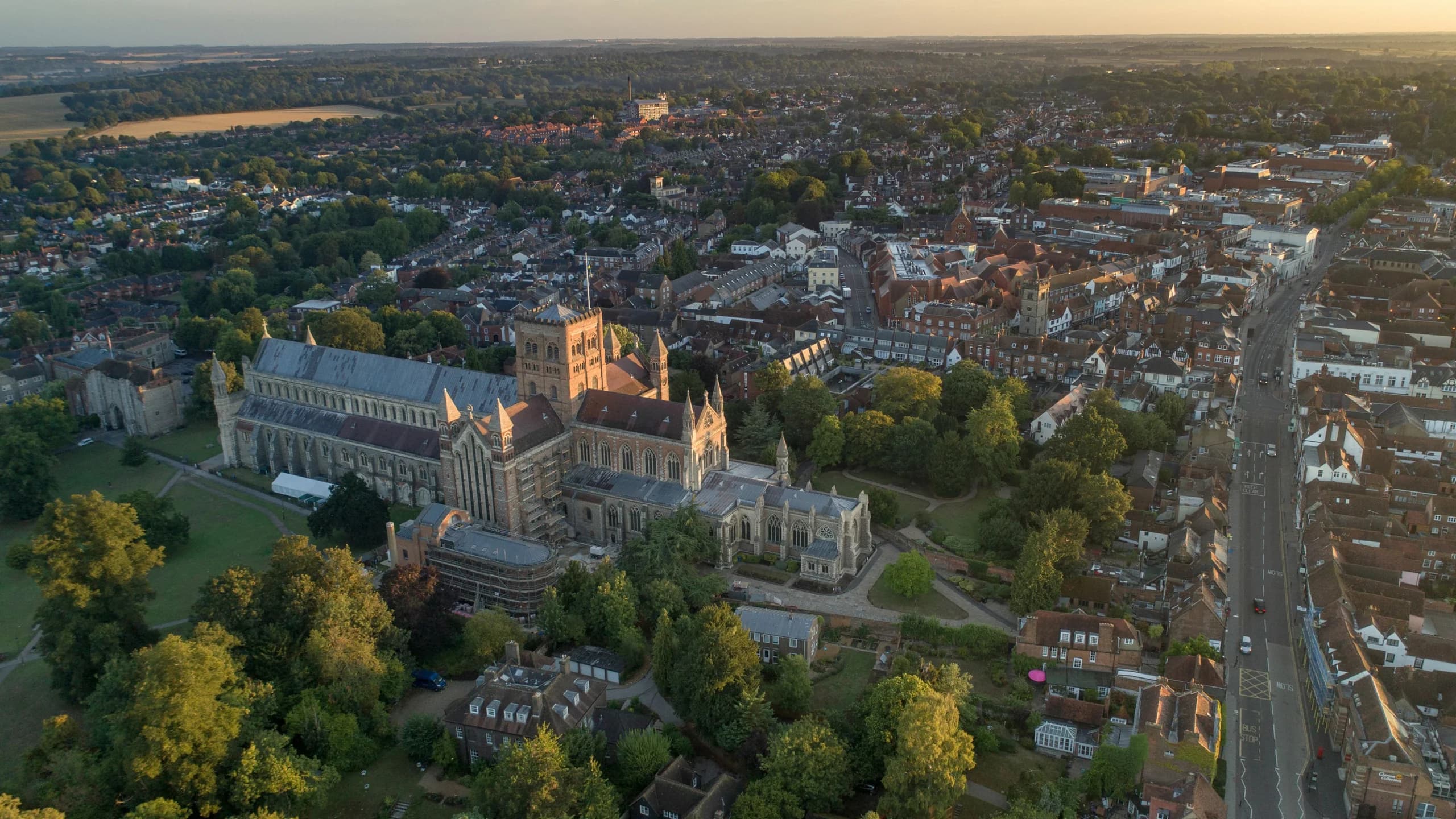 Aerial view of St Albans in the Early Morning